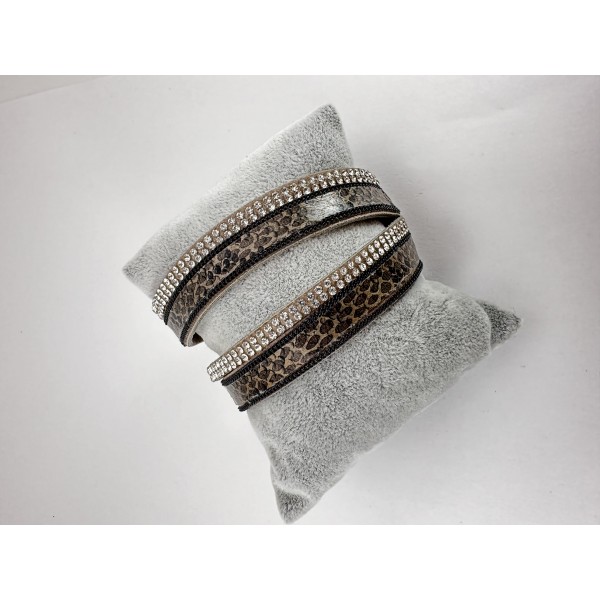 Kahverengi Leopar Desenli Taşlı Bileklik